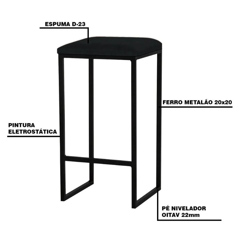 Banqueta Billie Base Preta Veludo Preto Gran Belo