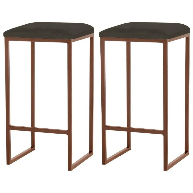 Kit 2 Banqueta Billie Base Bronze Suede Marrom Gran Belo