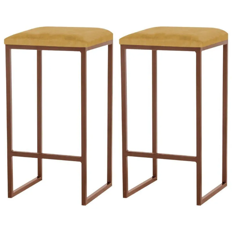 Kit 2 Banqueta Billie Base Bronze Suede Mostarda Gran Belo