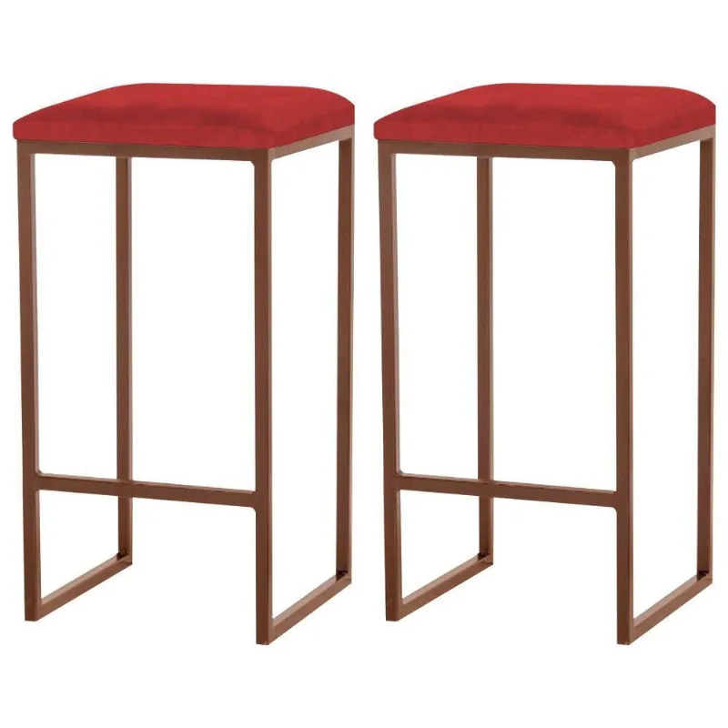 Kit 2 Banqueta Billie Base Bronze Suede Vermelho Gran Belo