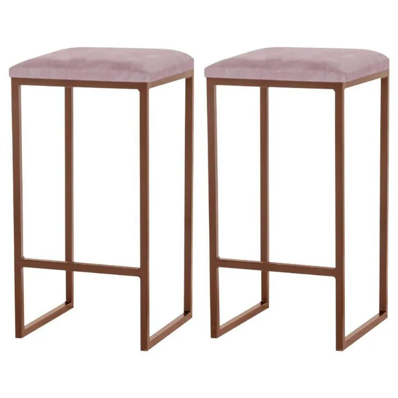 Kit 2 Banqueta Billie Base Bronze Veludo Rosê Gran Belo