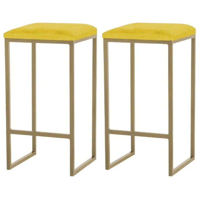 Kit 2 Banqueta Billie Base Gold Suede Amarelo Gran Belo