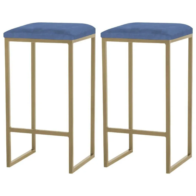 Kit 2 Banqueta Billie Base Gold Suede Azul Marinho Gran Belo