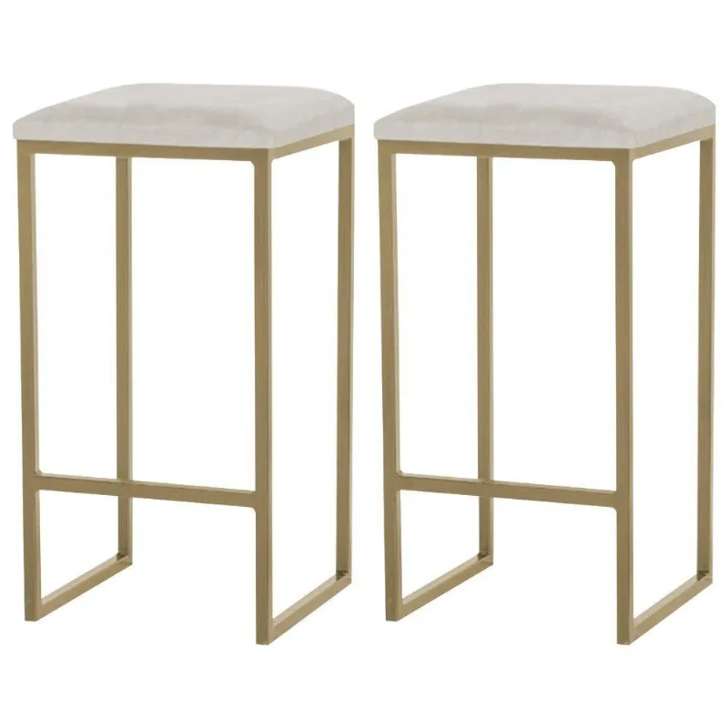 Kit 2 Banqueta Billie Base Gold Suede Bege Gran Belo