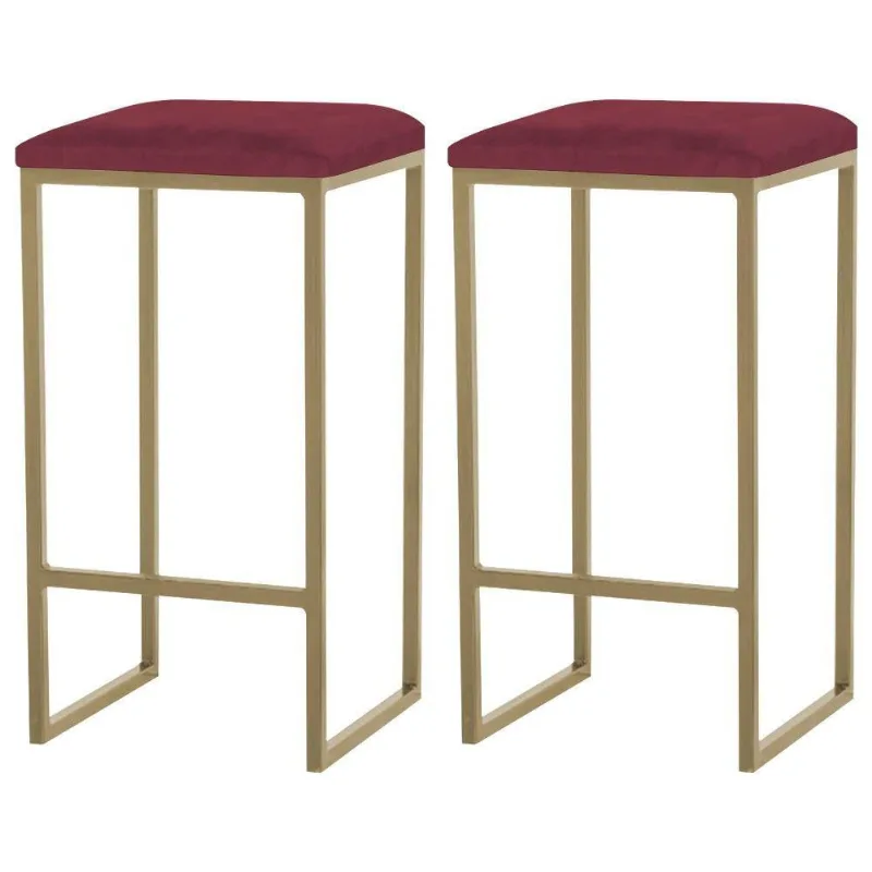 Kit 2 Banqueta Billie Base Gold Suede Bordô Gran Belo