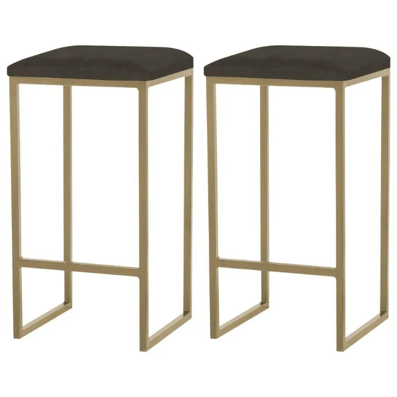 Kit 2 Banqueta Billie Base Gold Suede Marrom Gran Belo