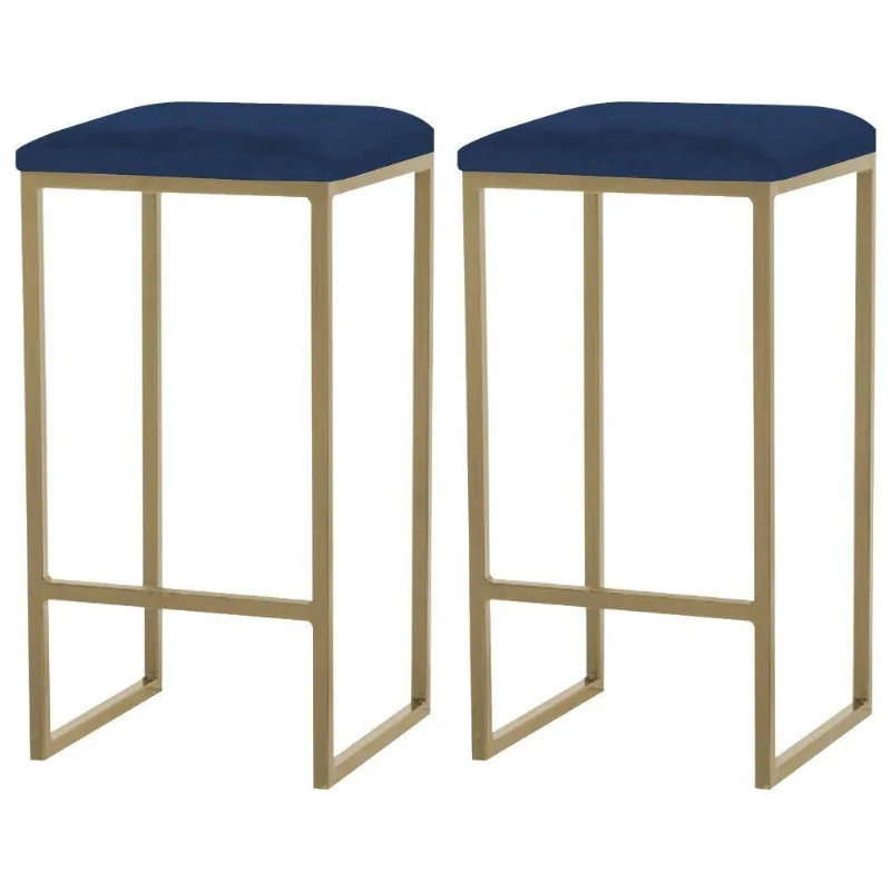 Kit 2 Banqueta Billie Base Gold Veludo Azul Gran Belo