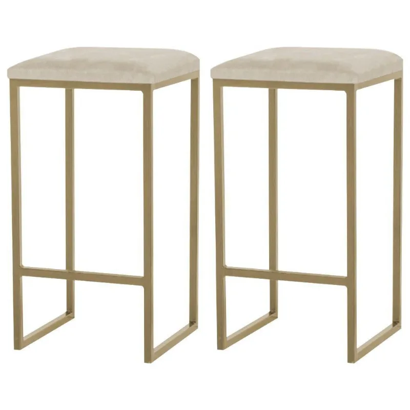 Kit 2 Banqueta Billie Base Gold Veludo Bege Gran Belo