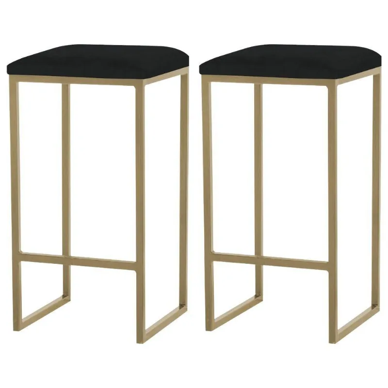 Kit 2 Banqueta Billie Base Gold Veludo Preto Gran Belo