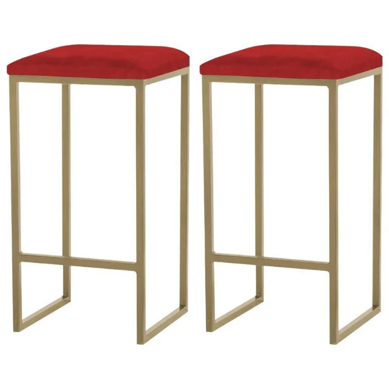 Kit 2 Banqueta Billie Base Gold Veludo Vermelho Gran Belo