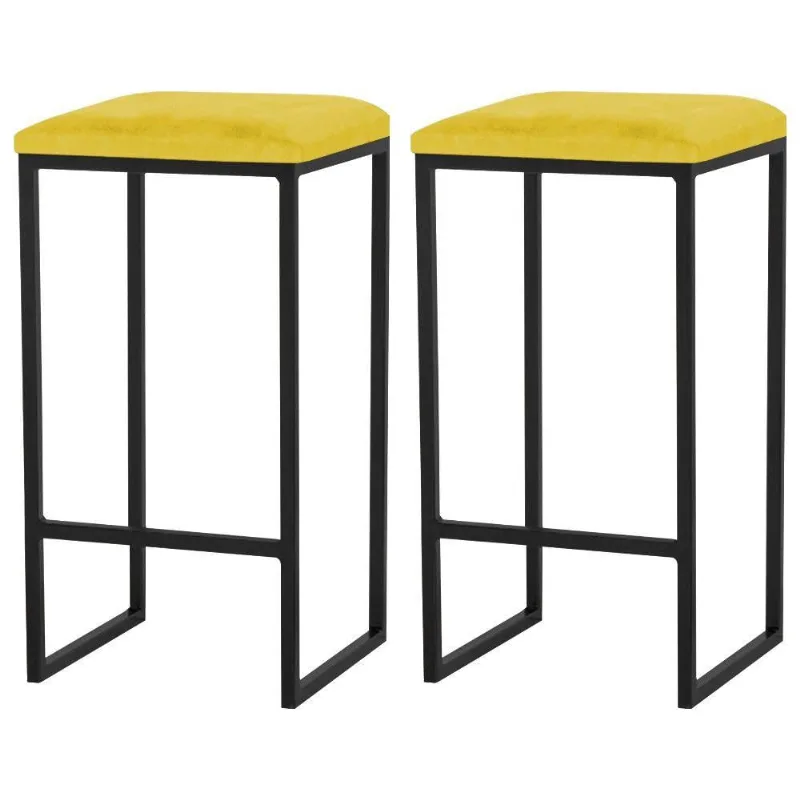 Kit 2 Banqueta Billie Base Preta Suede Amarelo Gran Belo