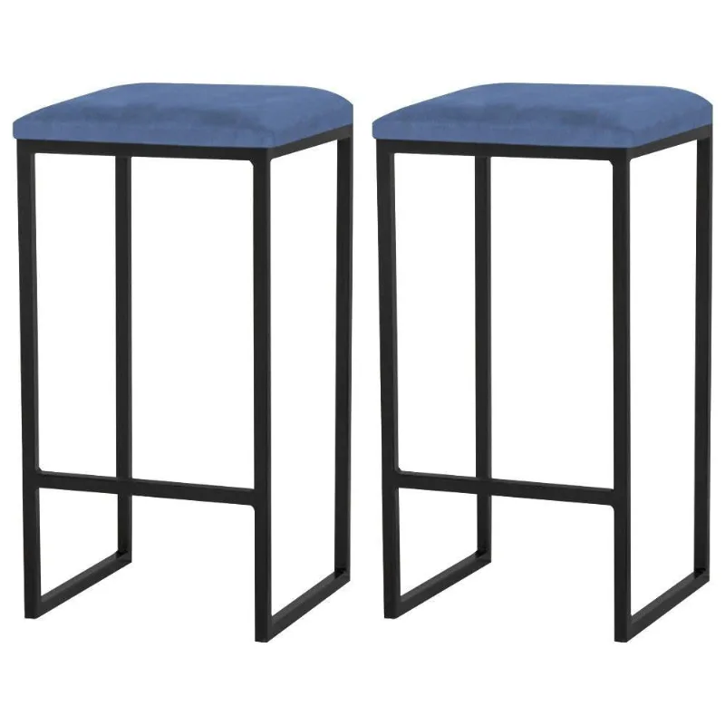 Kit 2 Banqueta Billie Base Preta Suede Azul Marinho