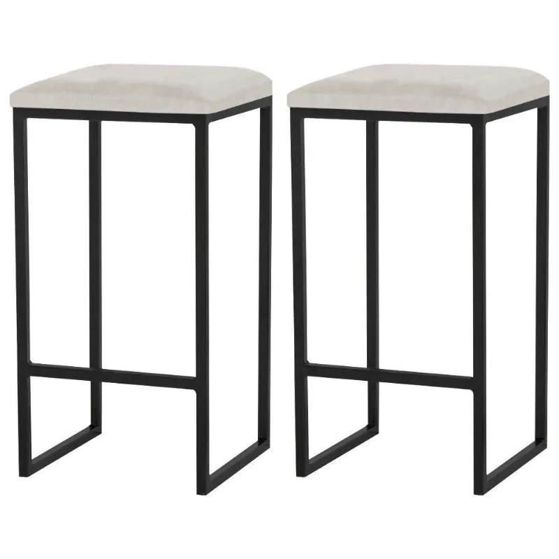 Kit 2 Banqueta Billie Base Preta Suede Bege Gran Belo