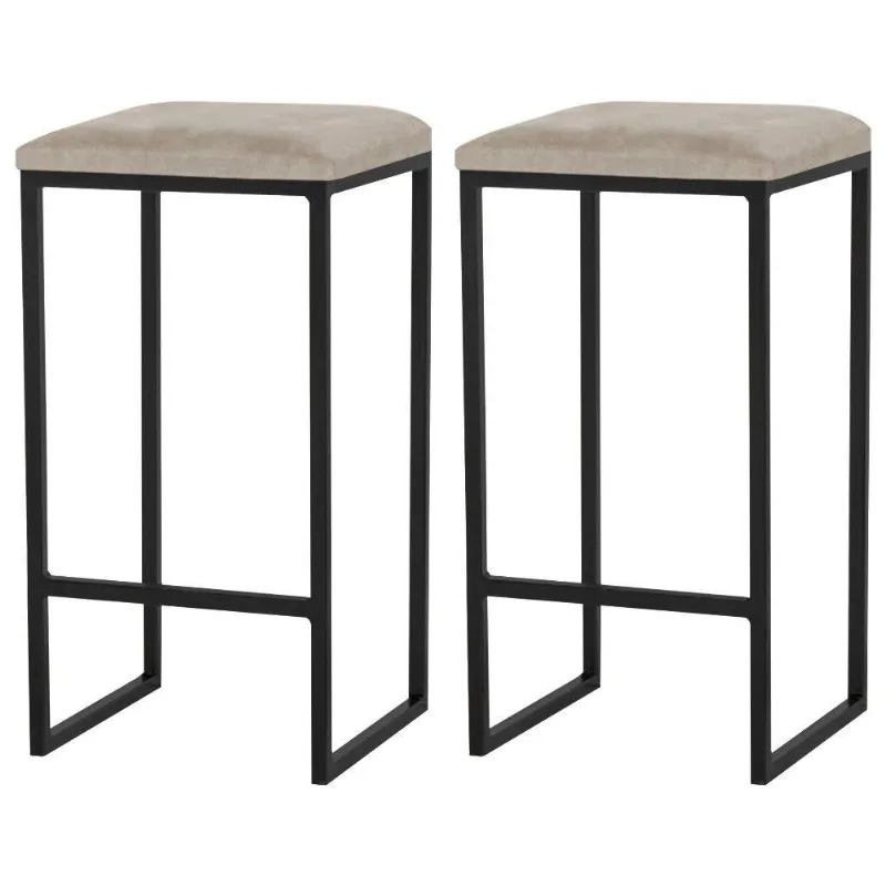 Kit 2 Banqueta Billie Base Preta Suede Cappuccino Gran Belo