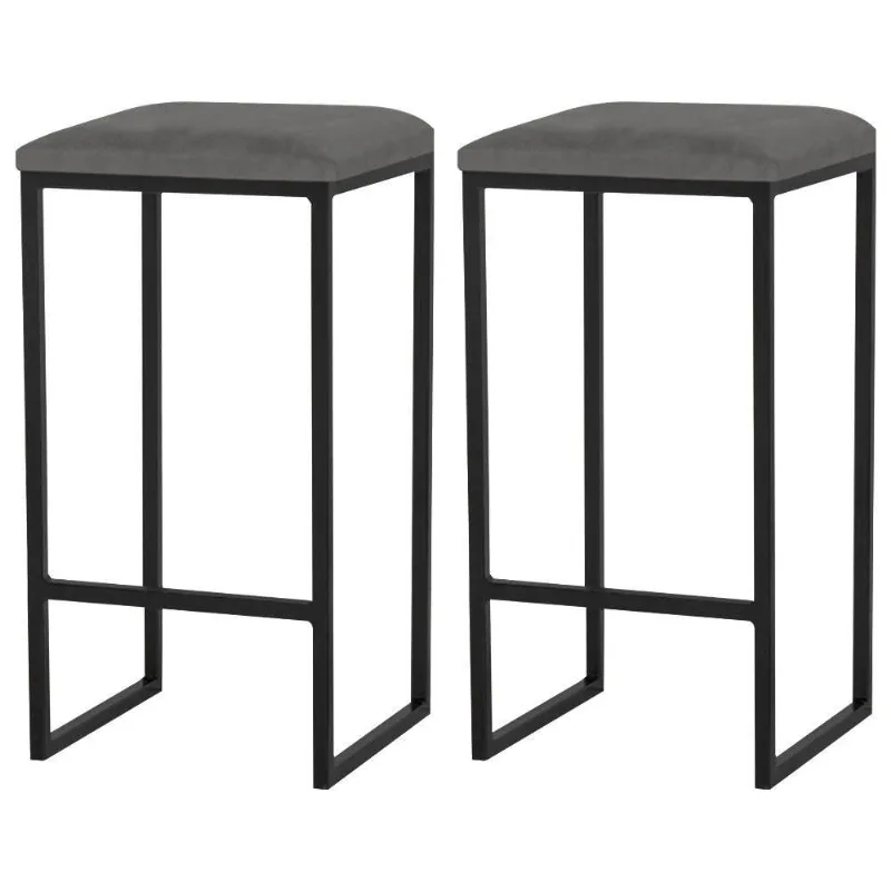 Kit 2 Banqueta Billie Base Preta Suede Cinza Gran Belo