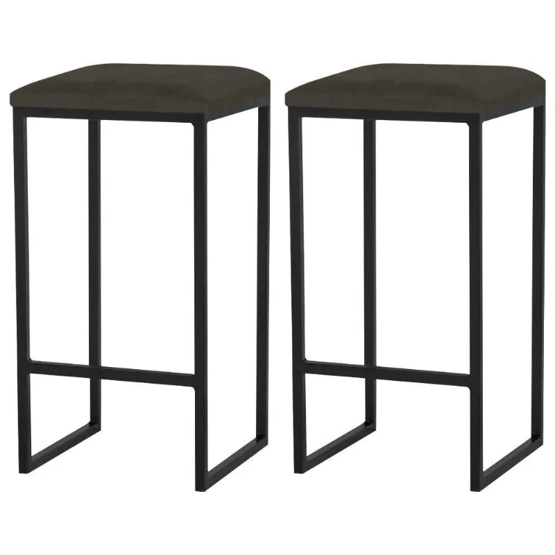 Kit 2 Banqueta Billie Base Preta Suede Marrom Gran Belo