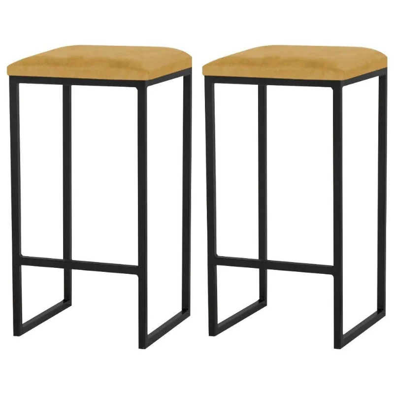 Kit 2 Banqueta Billie Base Preta Suede Mostarda Gran Belo