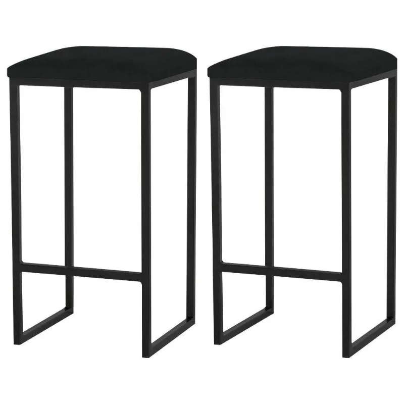 Kit 2 Banqueta Billie Base Preta Suede Preto Gran Belo