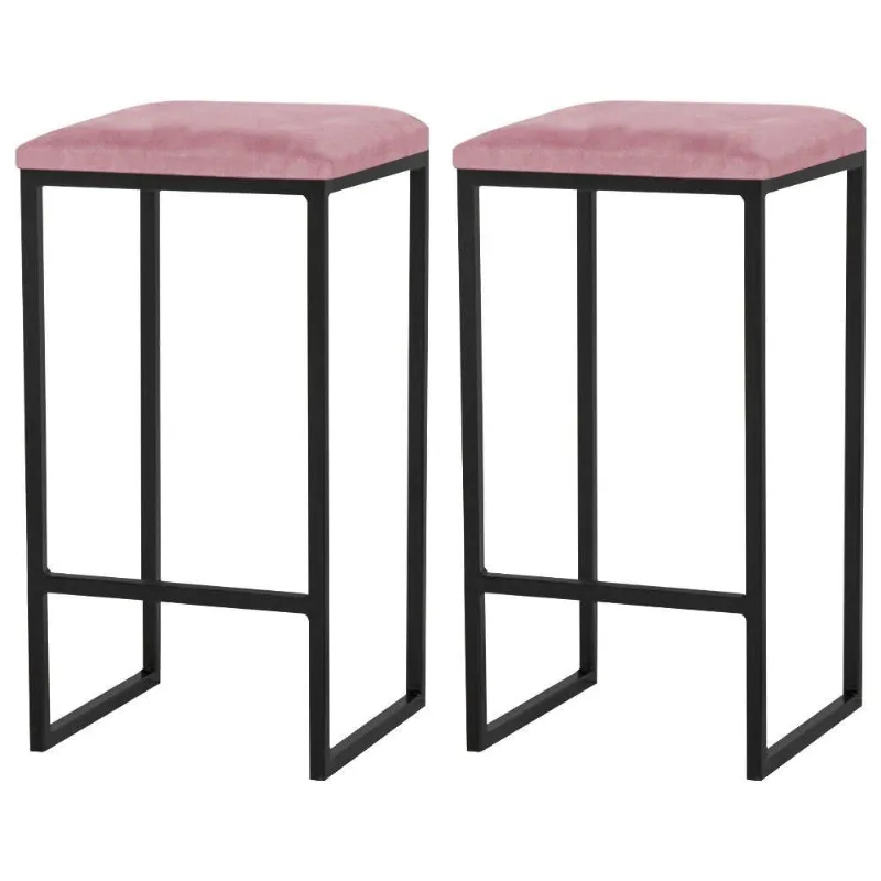 Kit 2 Banqueta Billie Base Preta Suede Rosa Gran Belo