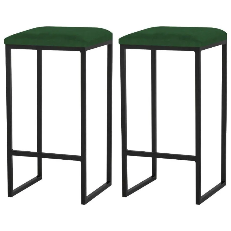 Kit 2 Banqueta Billie Base Preta Suede Verde Gran Belo