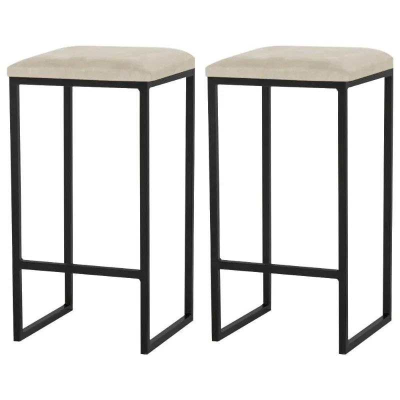 Kit 2 Banqueta Billie Base Preta Veludo Bege Gran Belo