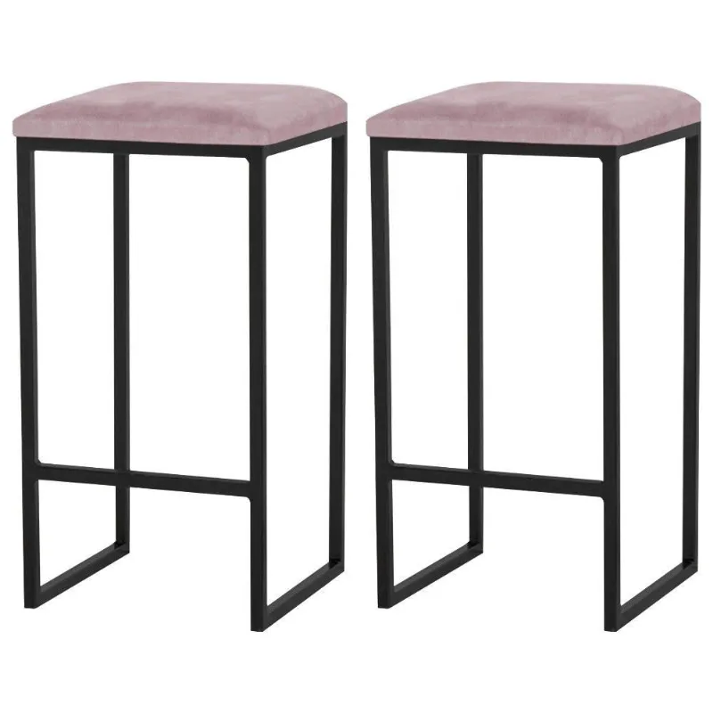 Kit 2 Banqueta Billie Base Preta Veludo Rosê Gran Belo