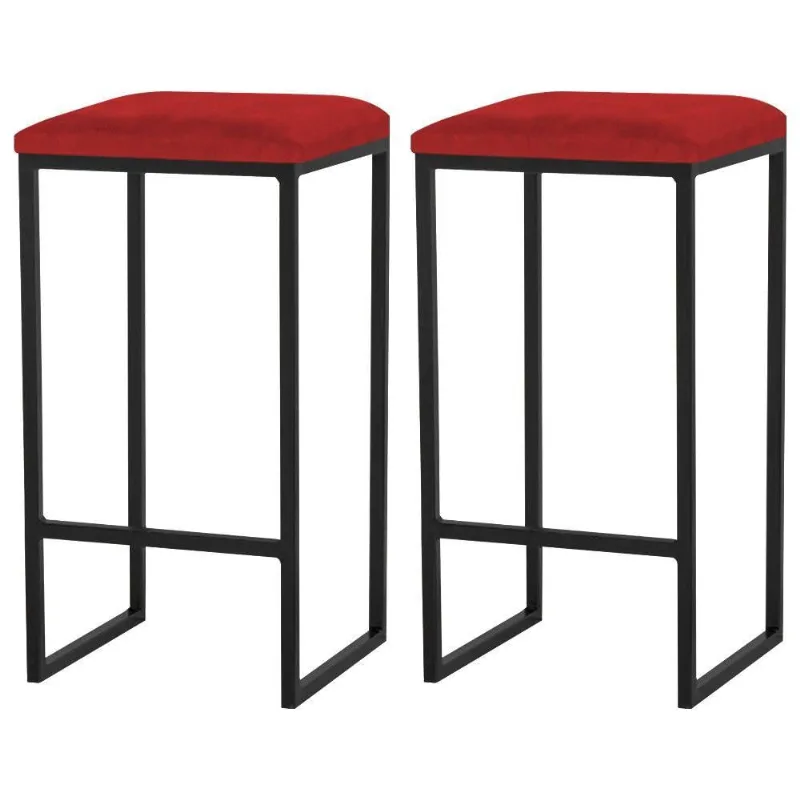 Kit 2 Banqueta Billie Base Preta Veludo Vermelho Gran Belo