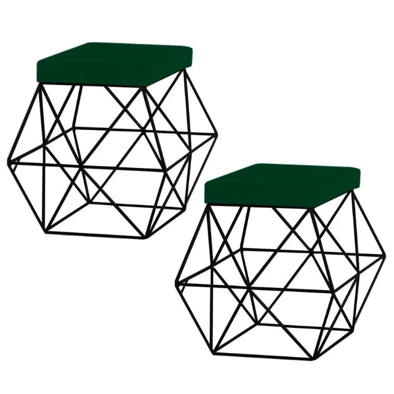 Kit 2 Puffs Decorativo Base Preto Trixie Suede Verde