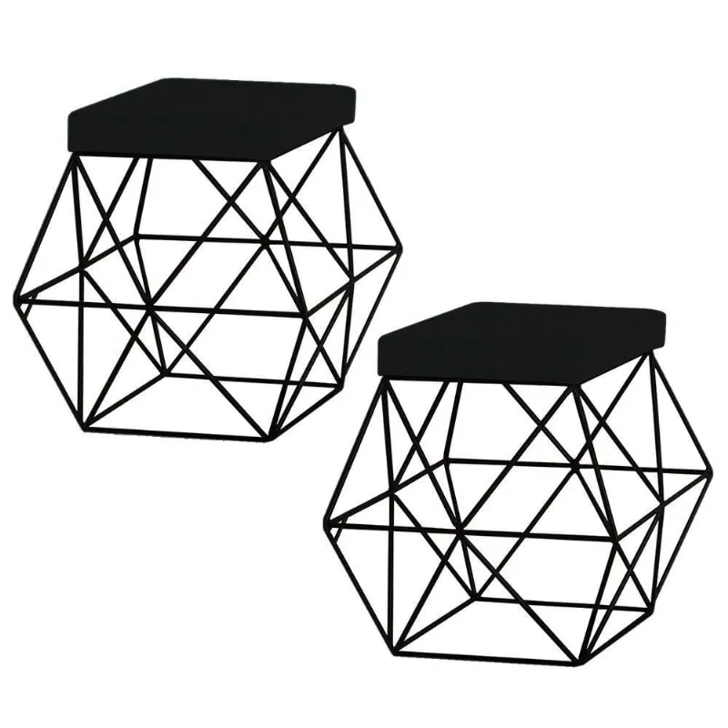 Kit 2 Puffs Decorativo Base Preto Trixie Veludo Preto