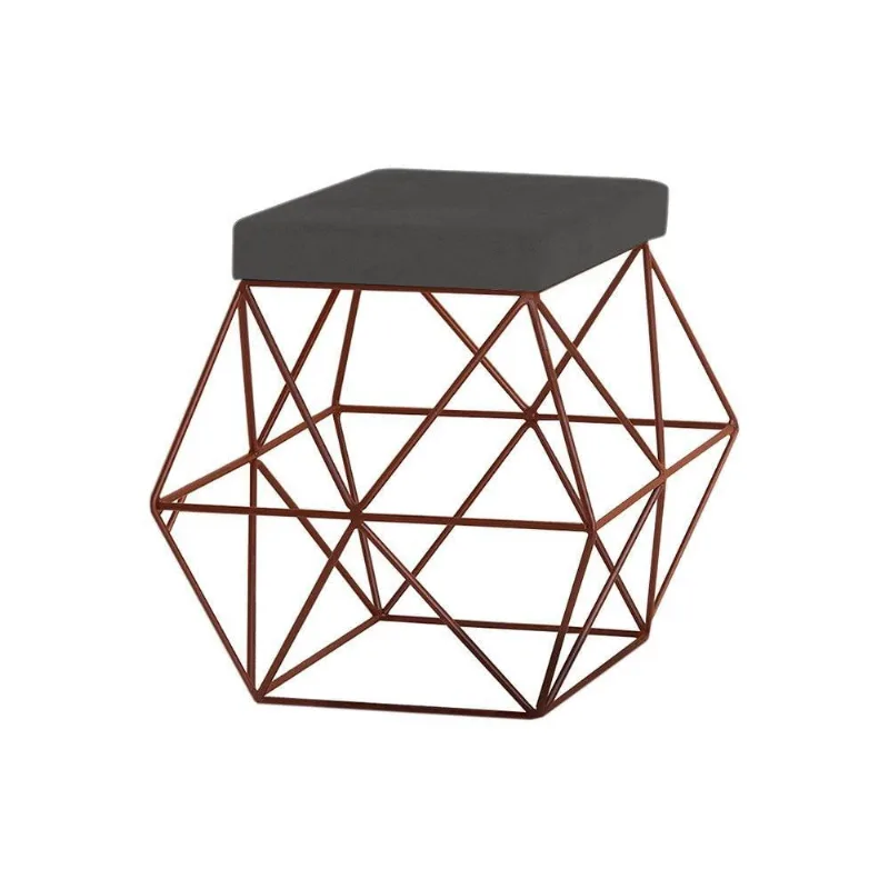 Puff Decorativo Base Bronze Trixie Suede Cinza Gran Belo