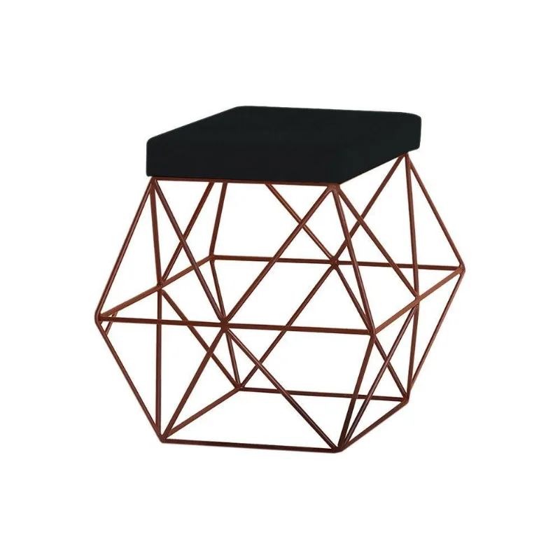 Puff Decorativo Base Bronze Trixie Suede Preto Gran Belo