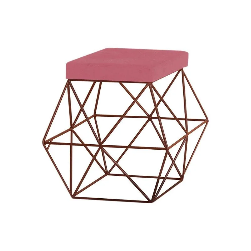 Puff Decorativo Base Bronze Trixie Suede Rosa Gran Belo