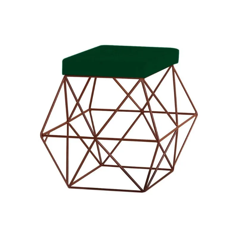 Puff Decorativo Base Bronze Trixie Suede Verde Gran Belo