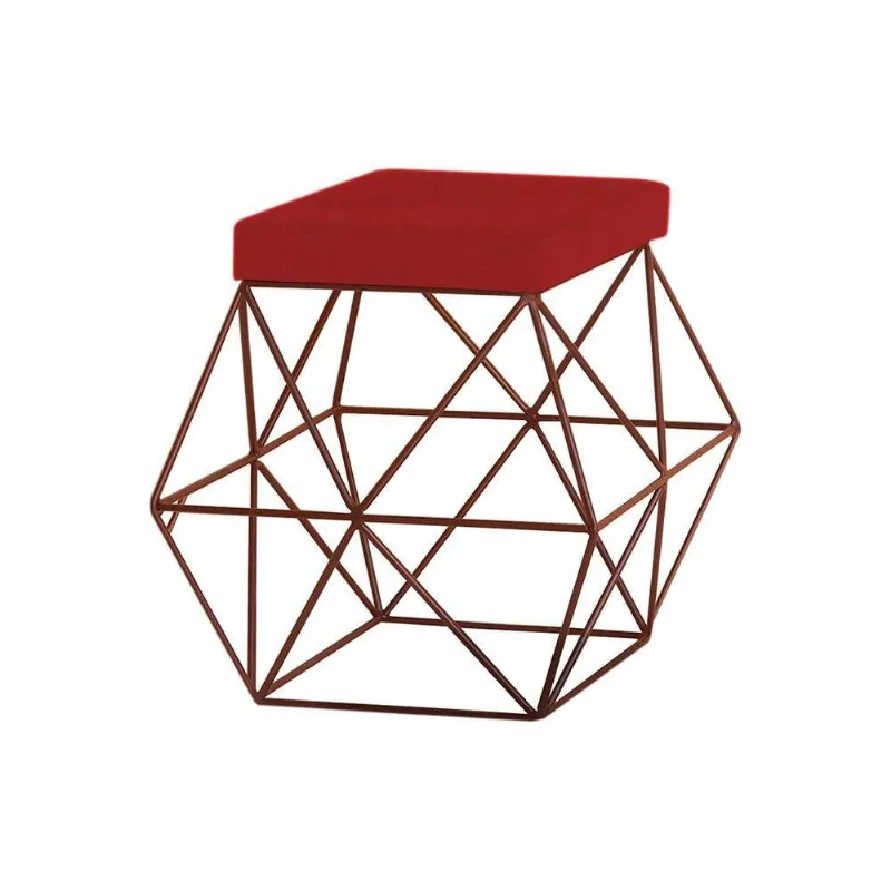 Puff Decorativo Base Bronze Trixie Suede Vermelho Gran Belo