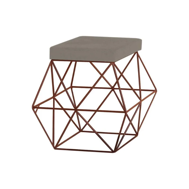 Puff Decorativo Base Bronze Trixie Veludo Cinza Gran Belo