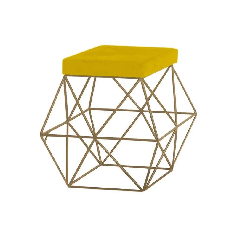 Puff Decorativo Base Gold Trixie Suede Amarelo Gran Belo