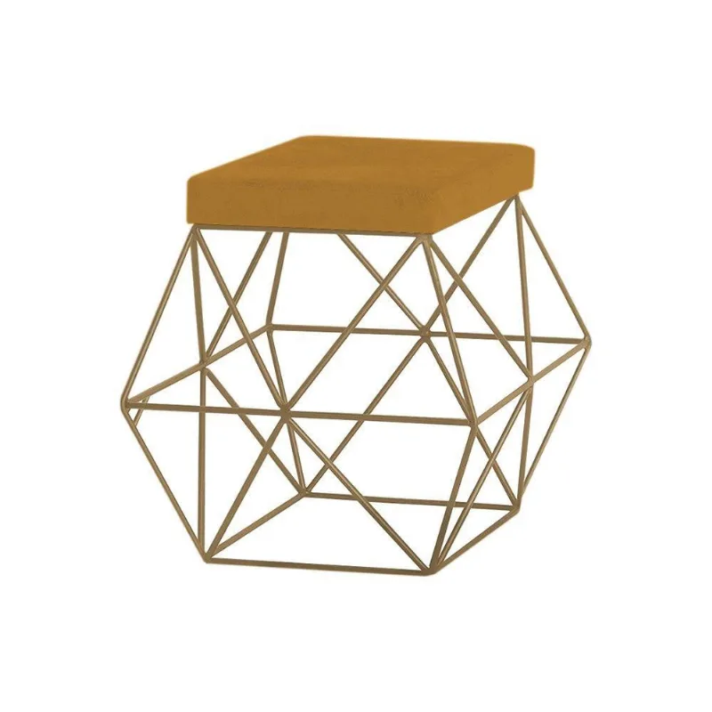 Puff Decorativo Base Gold Trixie Suede Mostarda Gran Belo