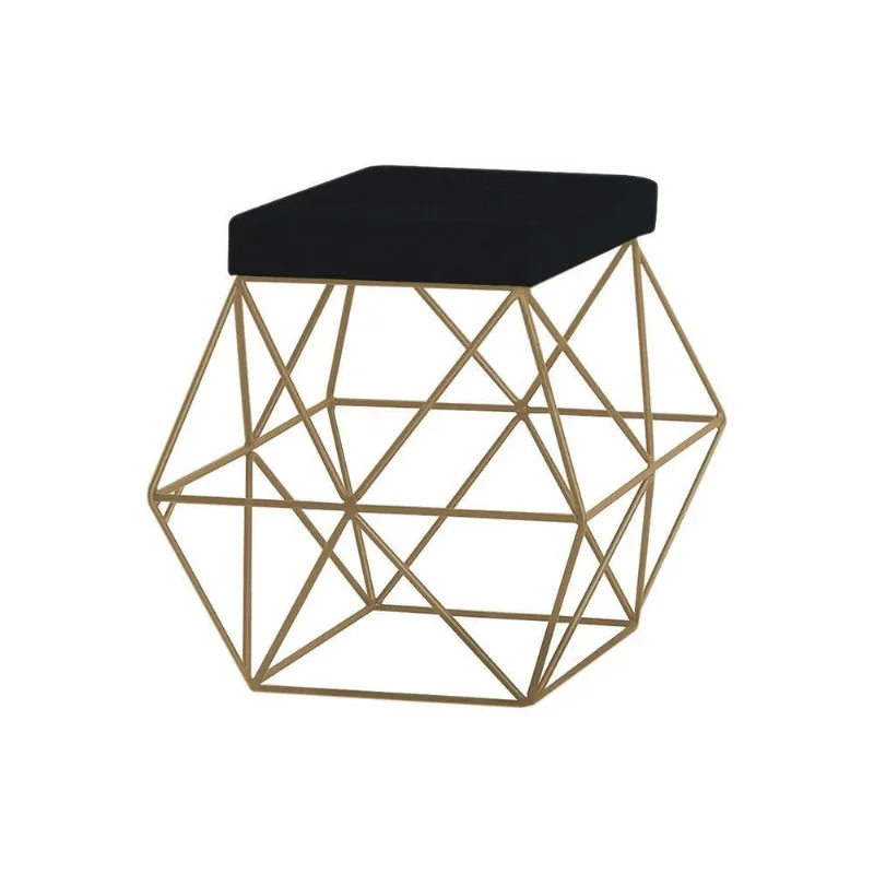 Puff Decorativo Base Gold Trixie Suede Preto Gran Belo
