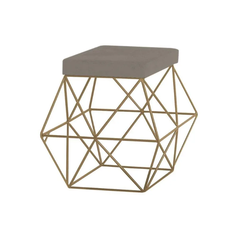Puff Decorativo Base Gold Trixie Veludo Cinza Gran Belo