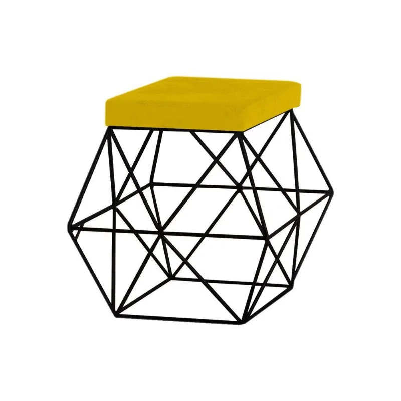 Puff Decorativo Base Preto Trixie Suede Amarelo Gran Belo