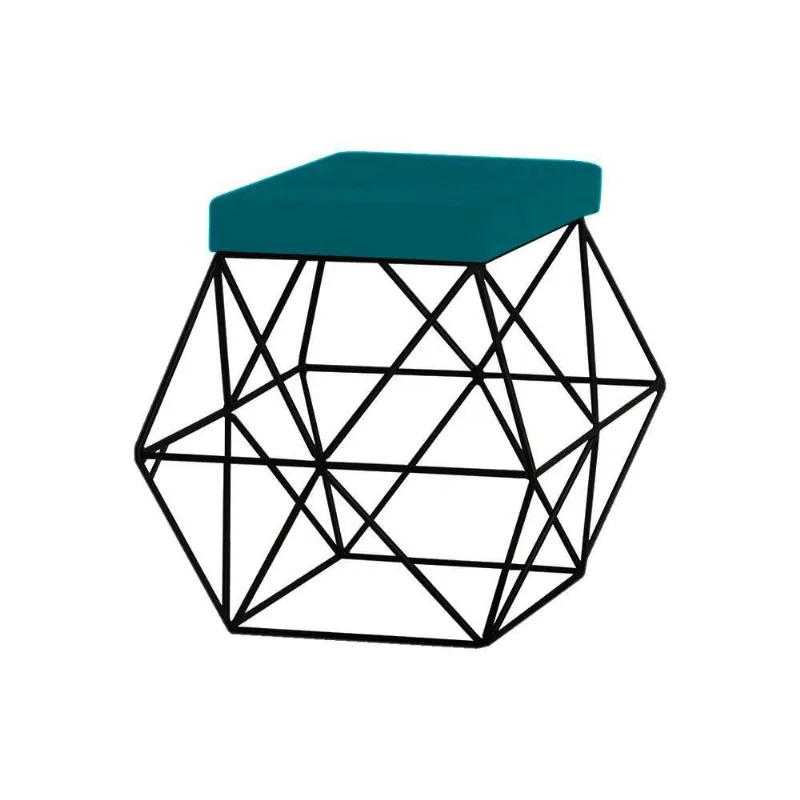 Puff Decorativo Base Preto Trixie Suede Azul Claro Gran Belo