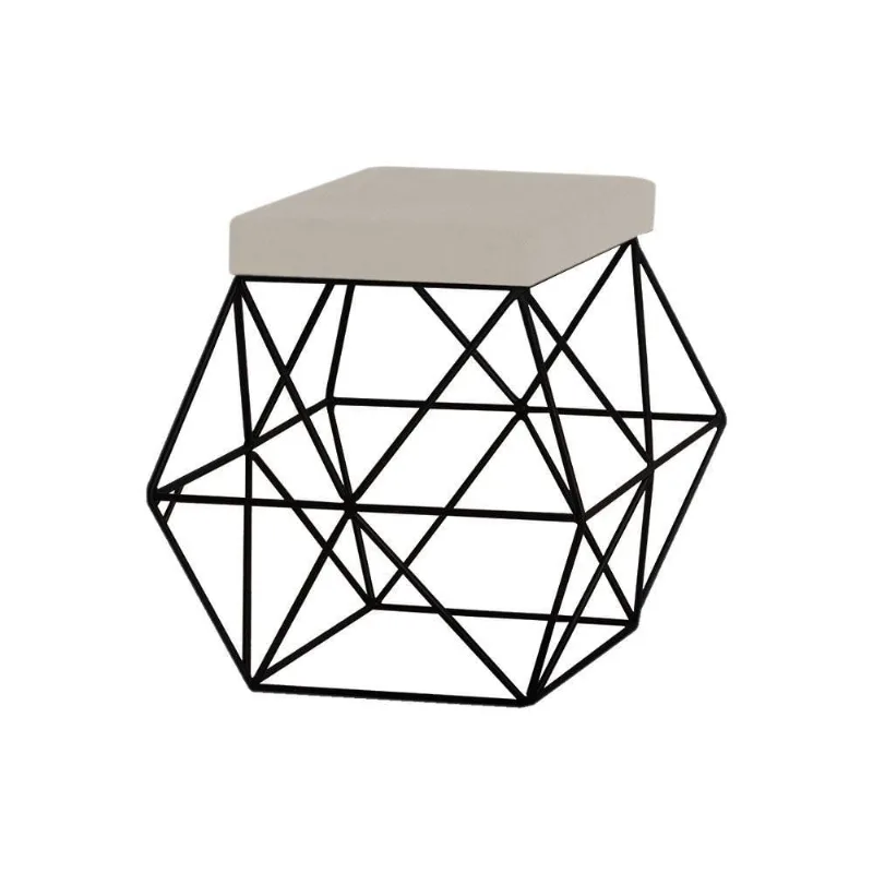 Puff Decorativo Base Preto Trixie Suede Bege Gran Belo