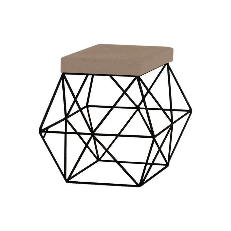 Puff Decorativo Base Preto Trixie Suede Cappuccino Gran Belo