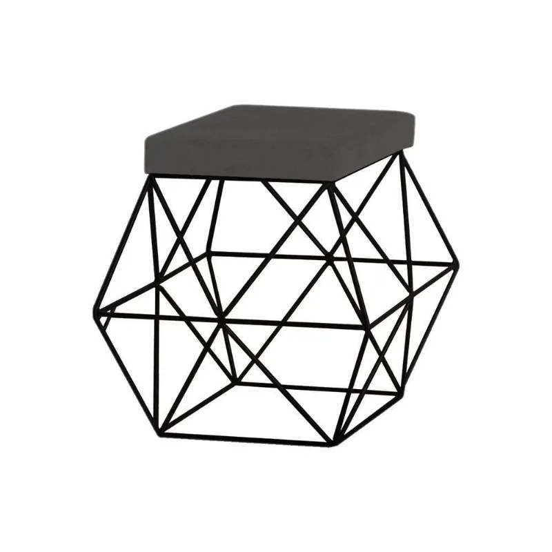 Puff Decorativo Base Preto Trixie Suede Cinza Gran Belo
