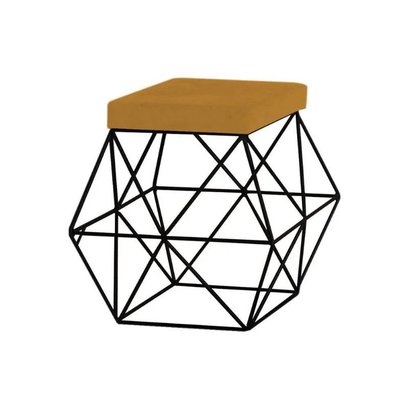 Puff Decorativo Base Preto Trixie Suede Mostarda Gran Belo