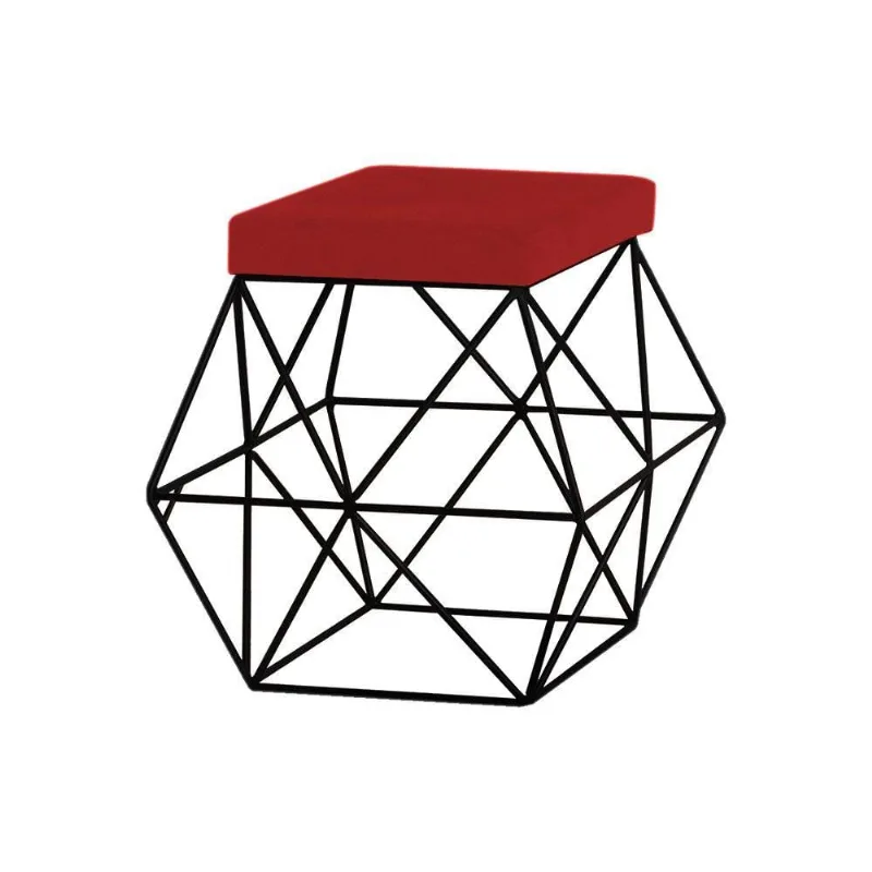Puff Decorativo Base Preto Trixie Suede Vermelho Gran Belo