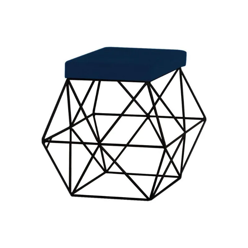 Puff Decorativo Base Preto Trixie Veludo Azul Gran Belo