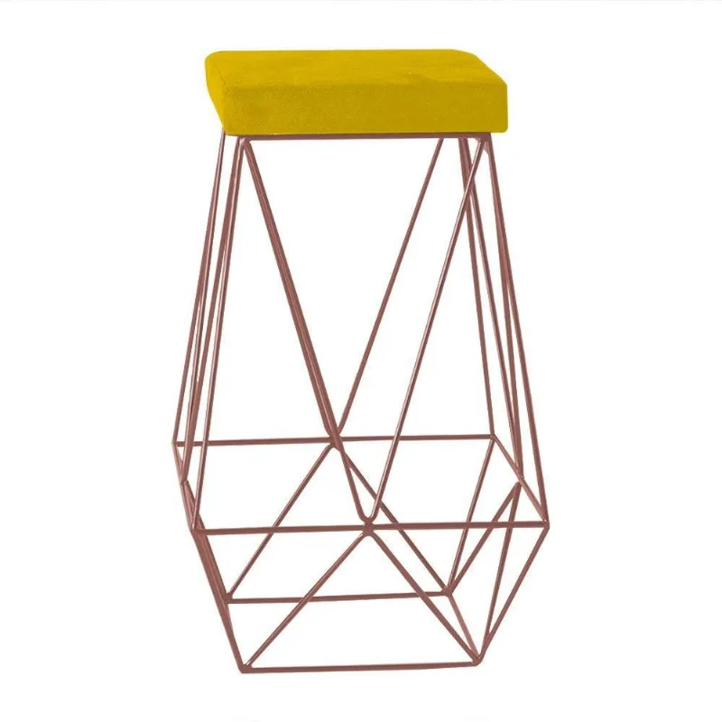 Banqueta Kathy Base Bronze Suede Amarelo Gran Belo