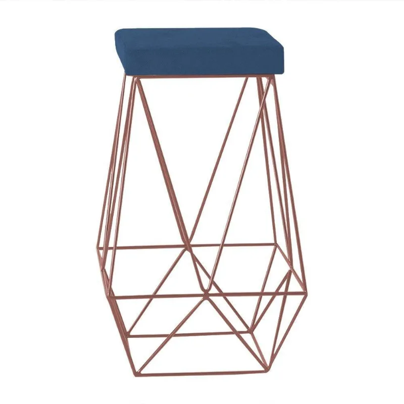Banqueta Kathy Base Bronze Suede Azul Marinho Gran Belo