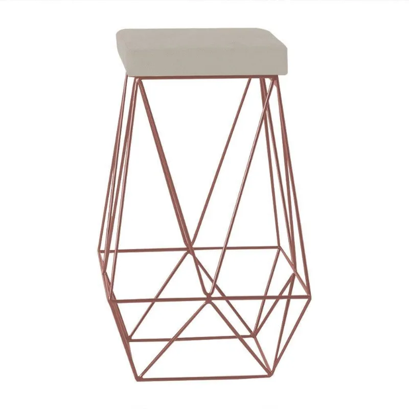Banqueta Decorativa Kathy Base Bronze Suede Bege Gran Belo